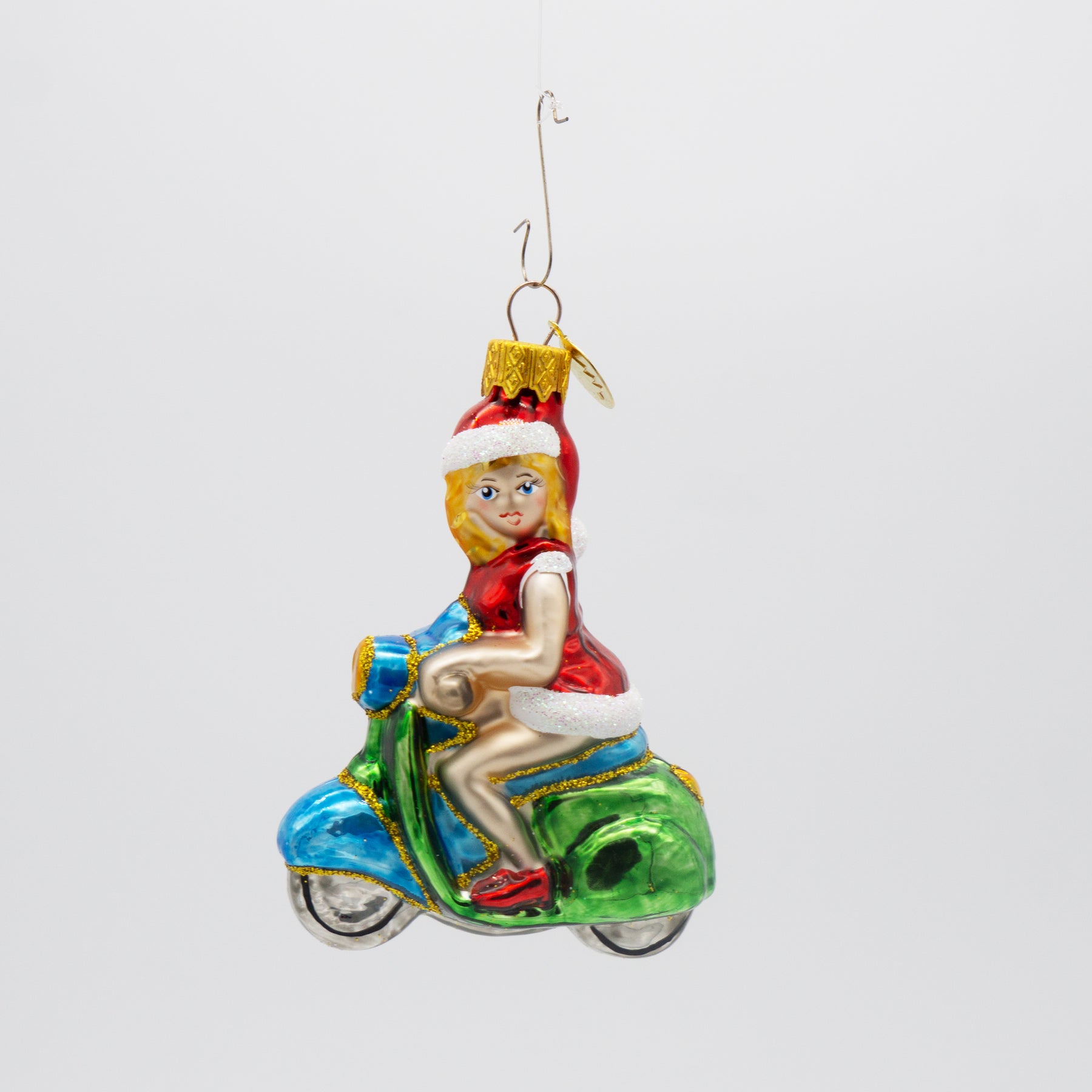 Weihnachtsfrau auf Motorrad Baumschmuck