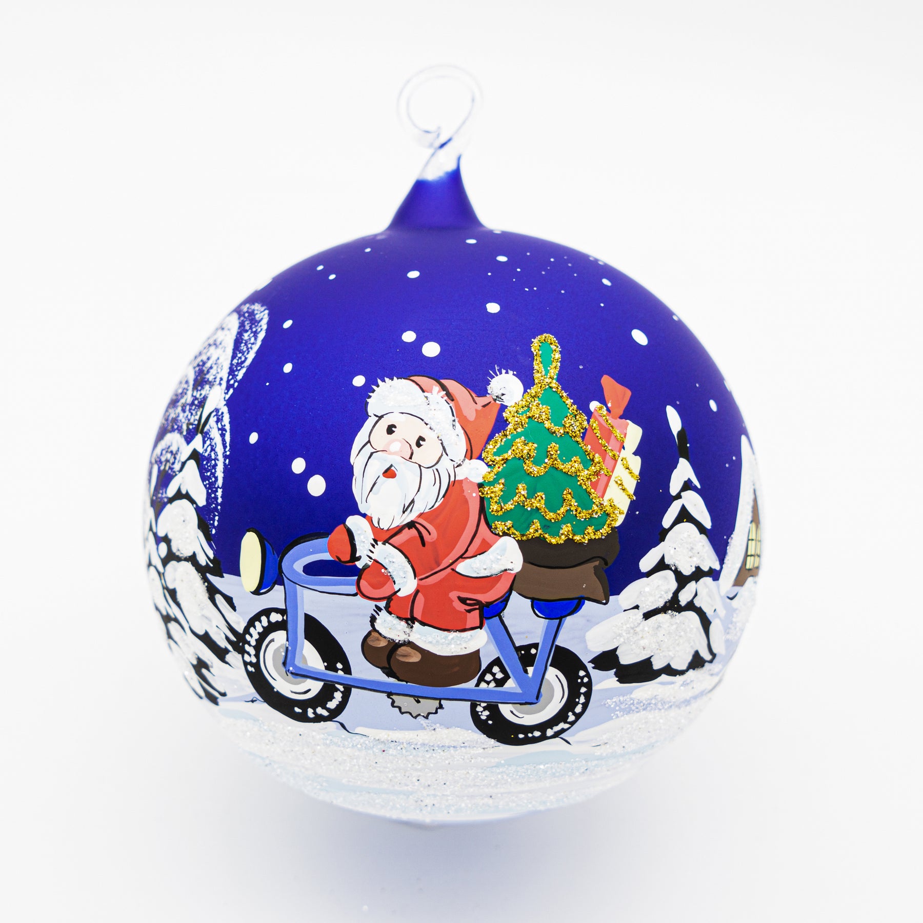 Weihnachtskugel Weihnachtsmann auf Fahrrad