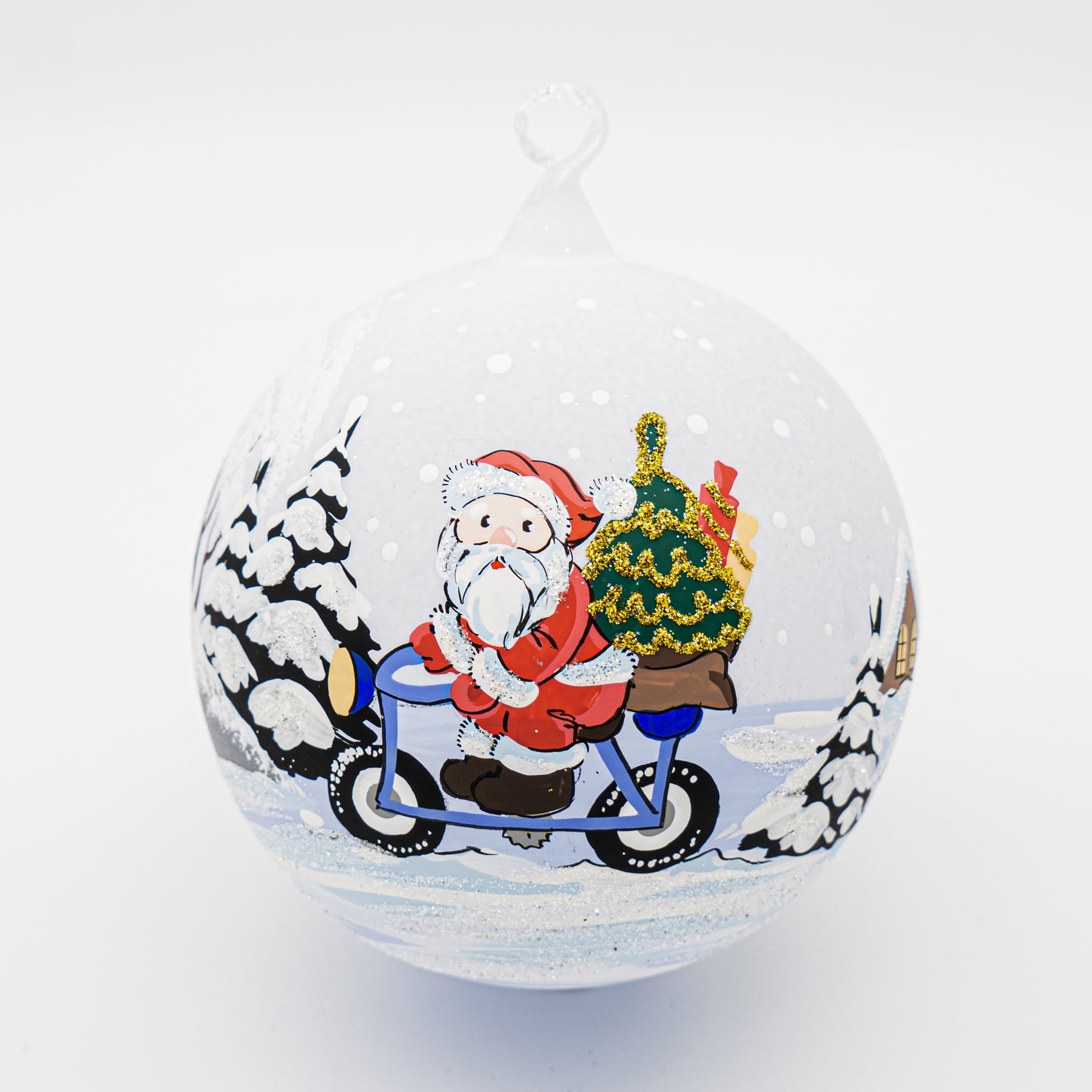 Weihnachtskugel Weihnachtsmann auf Fahrrad