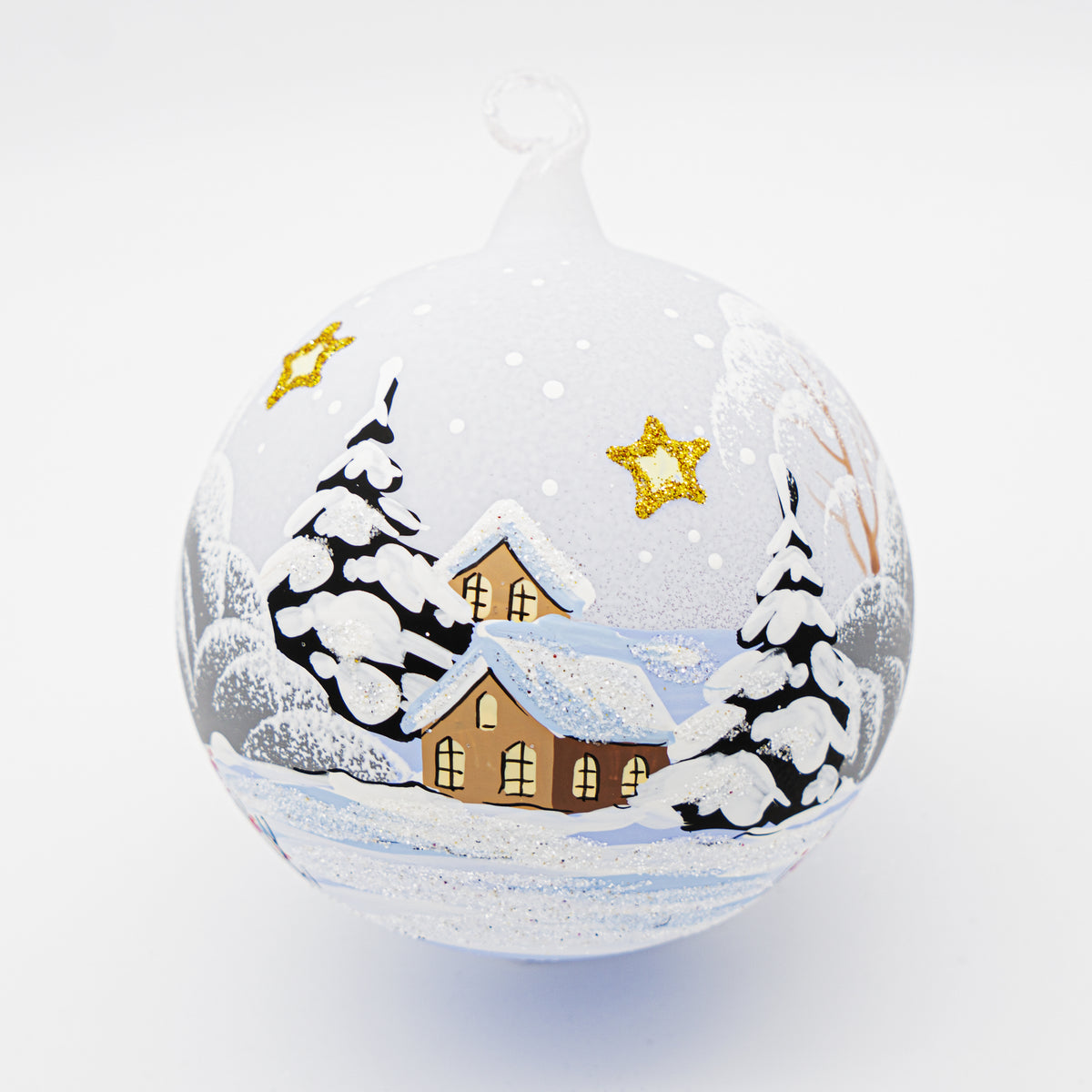 Weihnachtskugel Kinder und Schlitten weiß