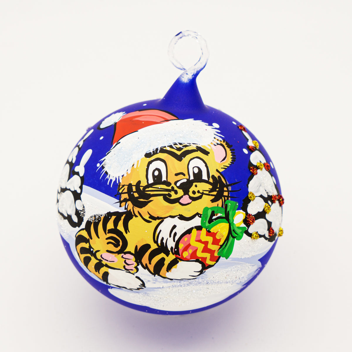 Weihnachtskugel Tiger mit Mütze