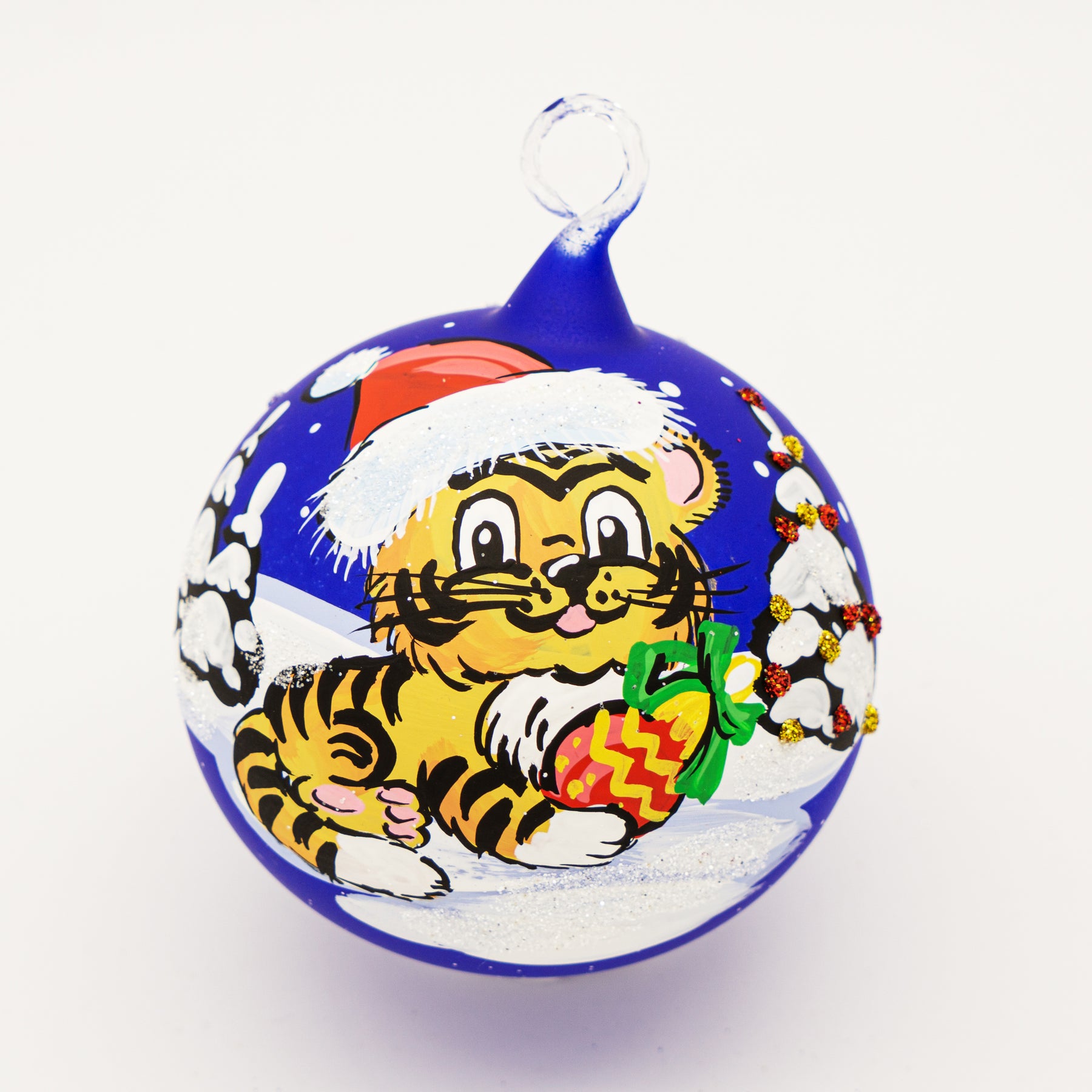 Weihnachtskugel Tiger mit Mütze
