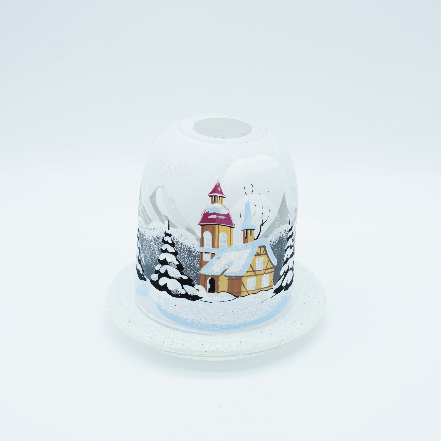 Windlicht Glocke und Teller aus Glas weiß