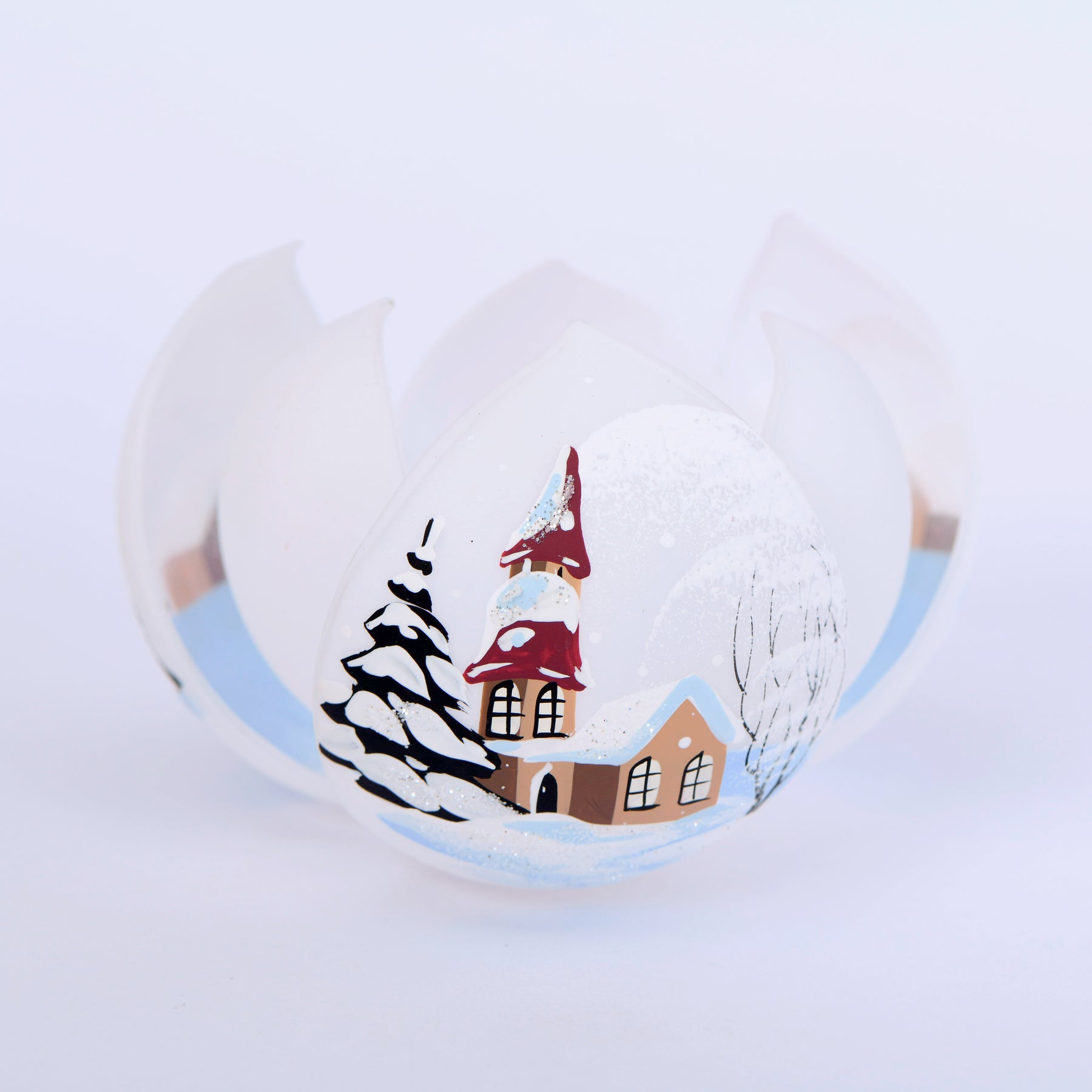 Windlicht Lotos mit Weihnachtsmotiv weiß
