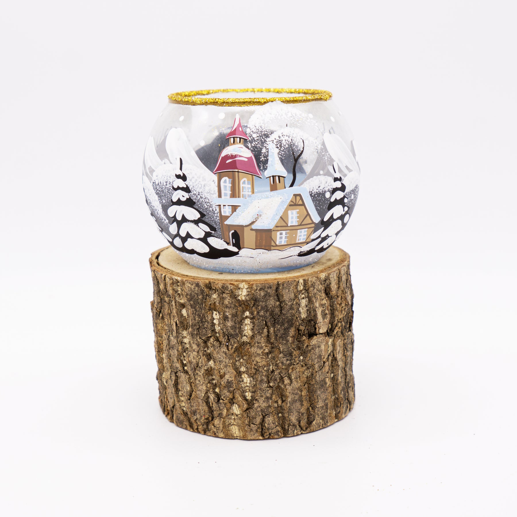 Windlicht mit Holzklotz klar
