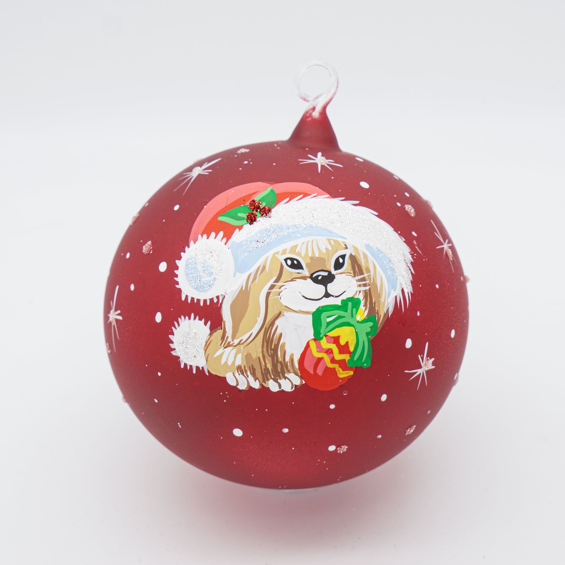 Weihnachtskugel Hase mit Weihnachtsmütze