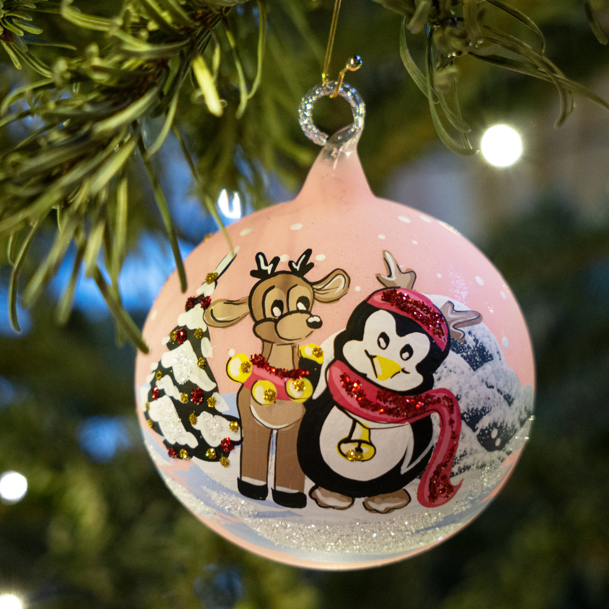 Weihnachtskugel Beste Freunde Pinguin und Rentier