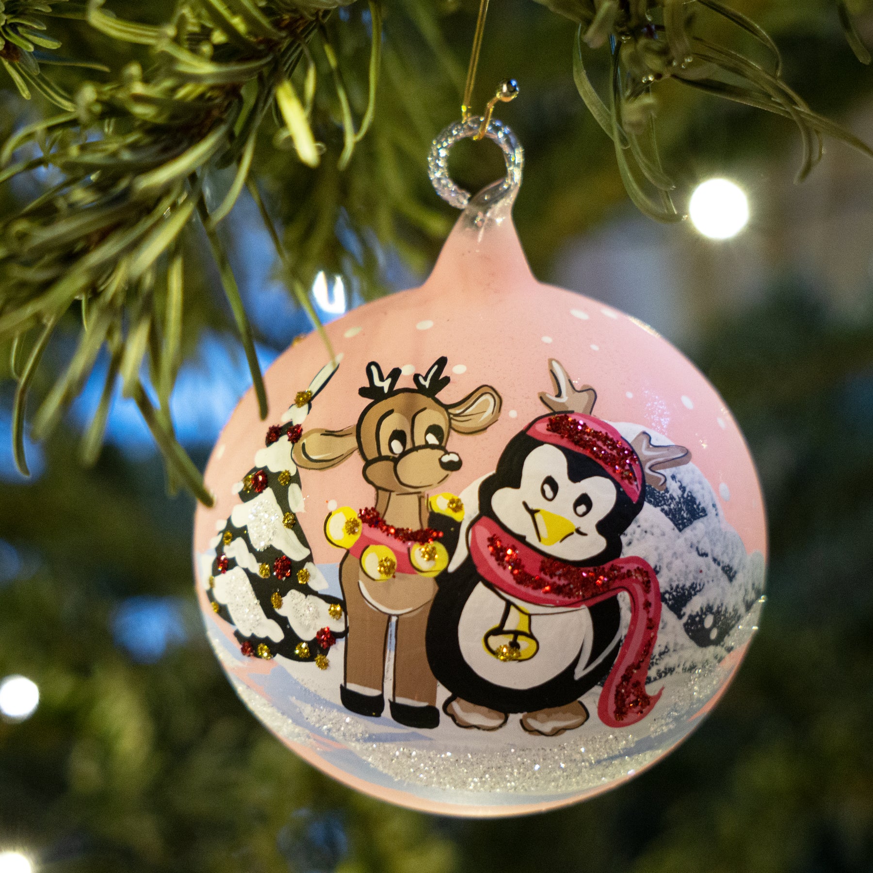 Weihnachtskugel Beste Freunde Pinguin und Rentier