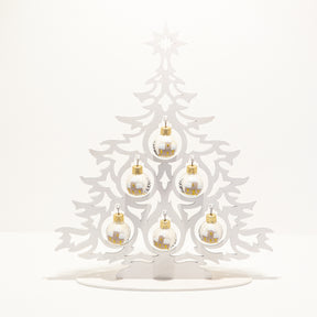 Tannenbaum Set aus Holz mit Weihnachtskugeln weiß