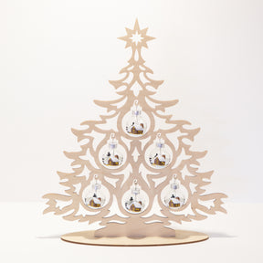 Tannenbaum Set aus Holz mit Weihnachtskugeln klar