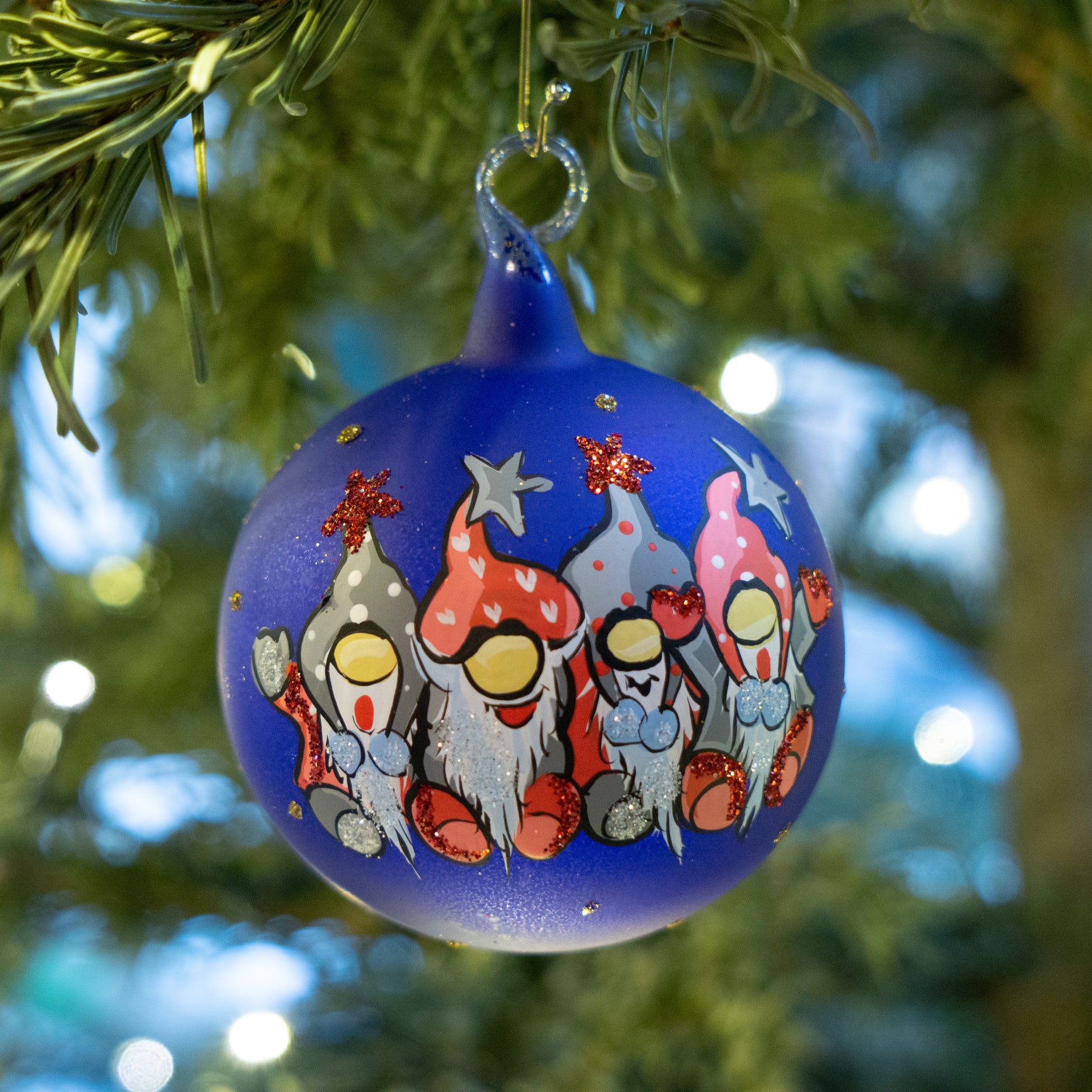 Weihnachtskugel 4 Zwerge blau