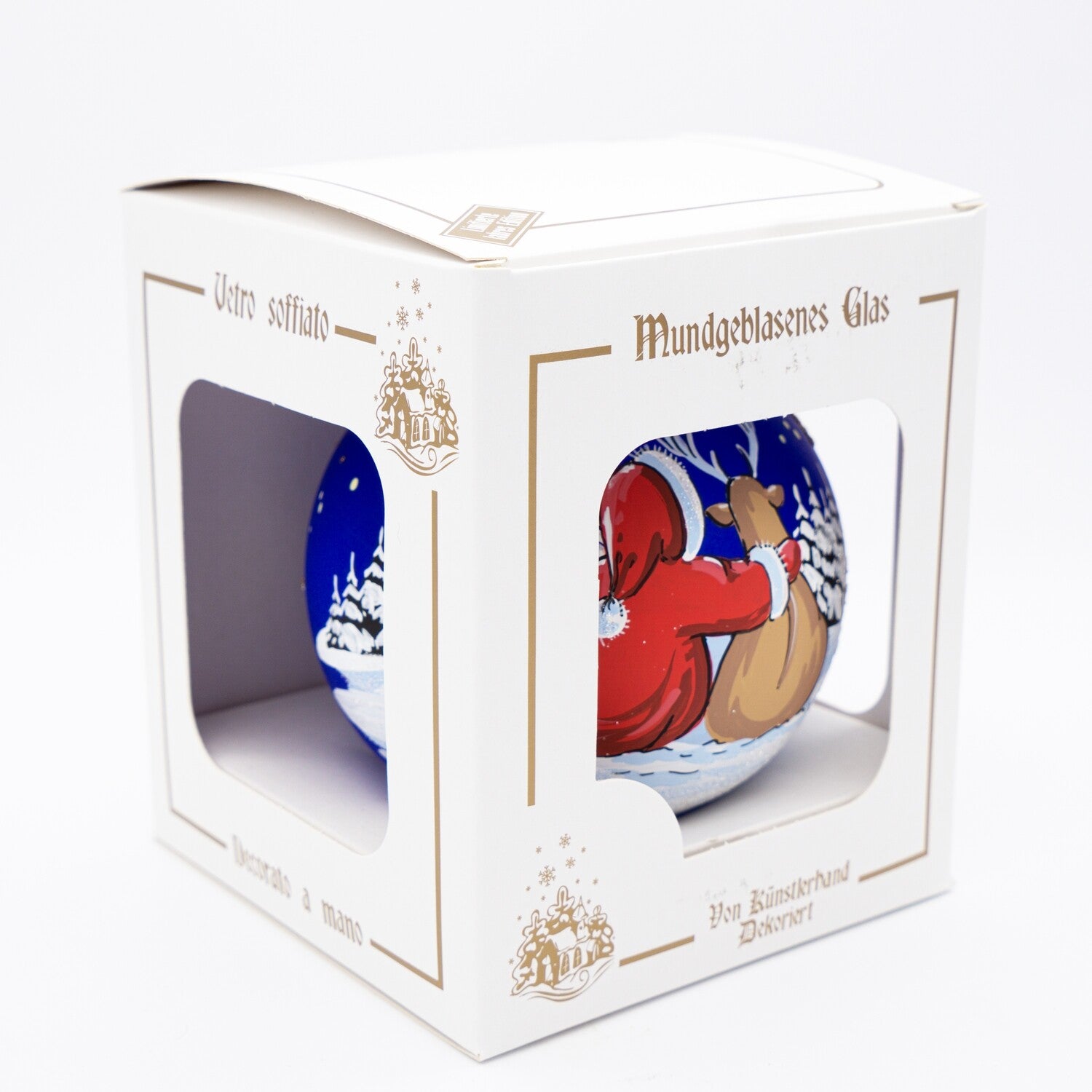 Weihnachtskugel Weihnachtsmann und Rentier Verpackung