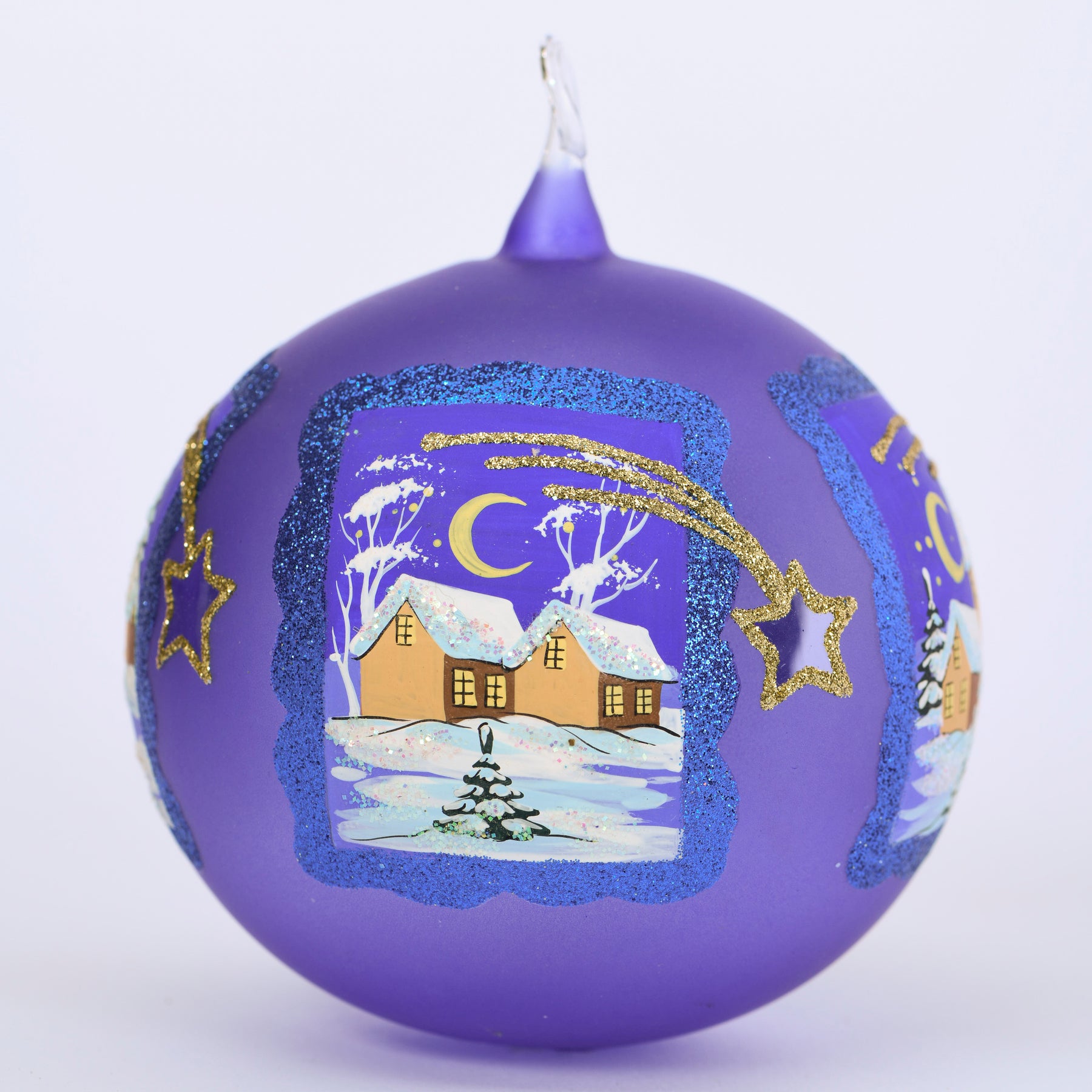 Weihnachtskugel 4 verschiedene Winterlandschaften blau