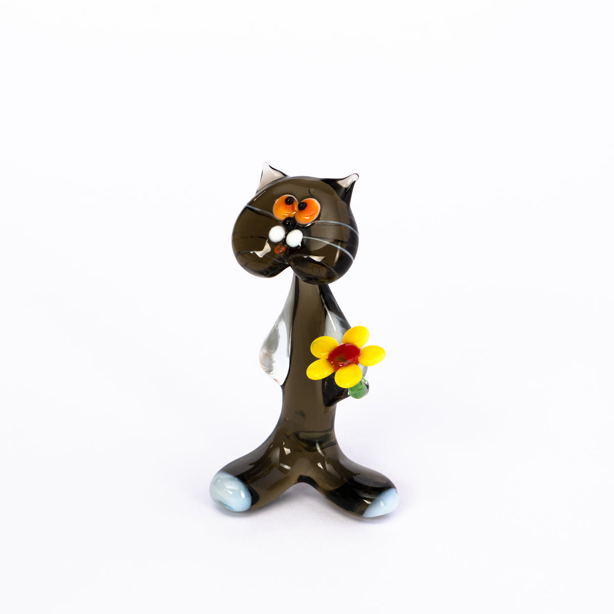 Katze mit Blume aus Glas