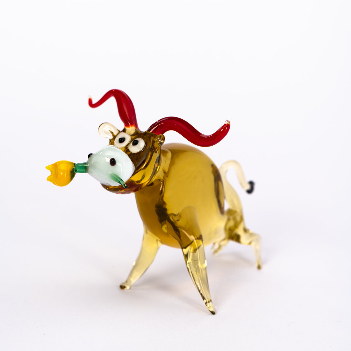 Stier mit Blume aus Glas