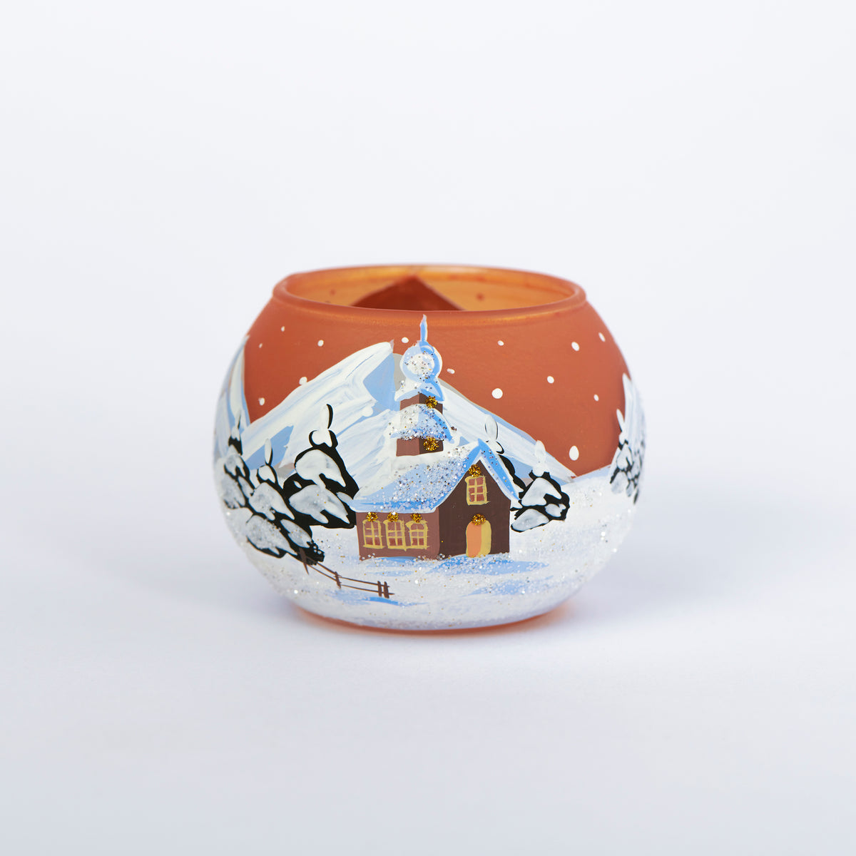 Kugel Windlicht Winterlandschaft orange