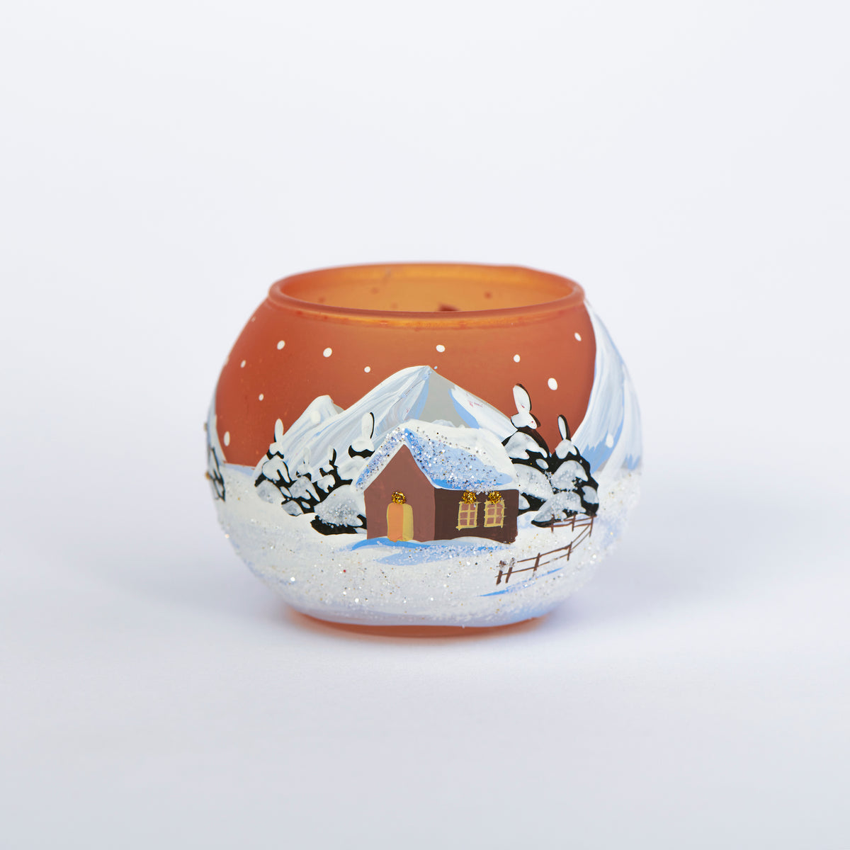 Kugel Windlicht Winterlandschaft orange