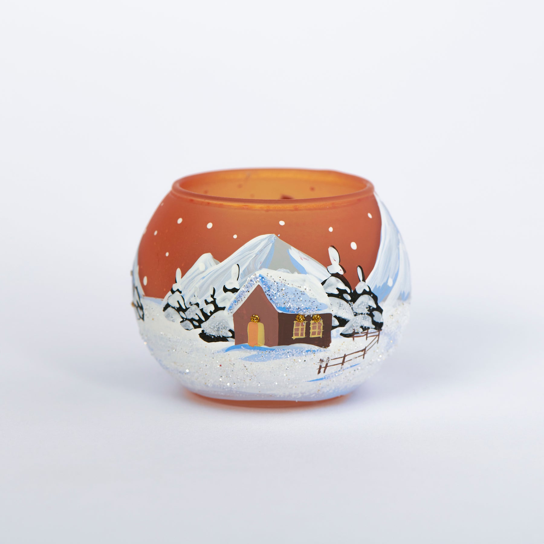 Kugel Windlicht Winterlandschaft orange