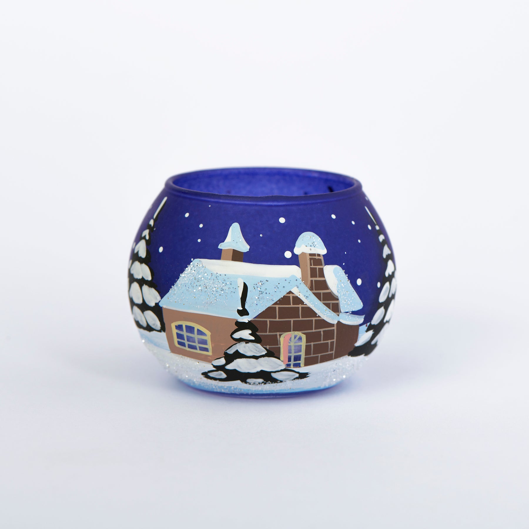Kugel Windlicht Winterlandschaft blau klein