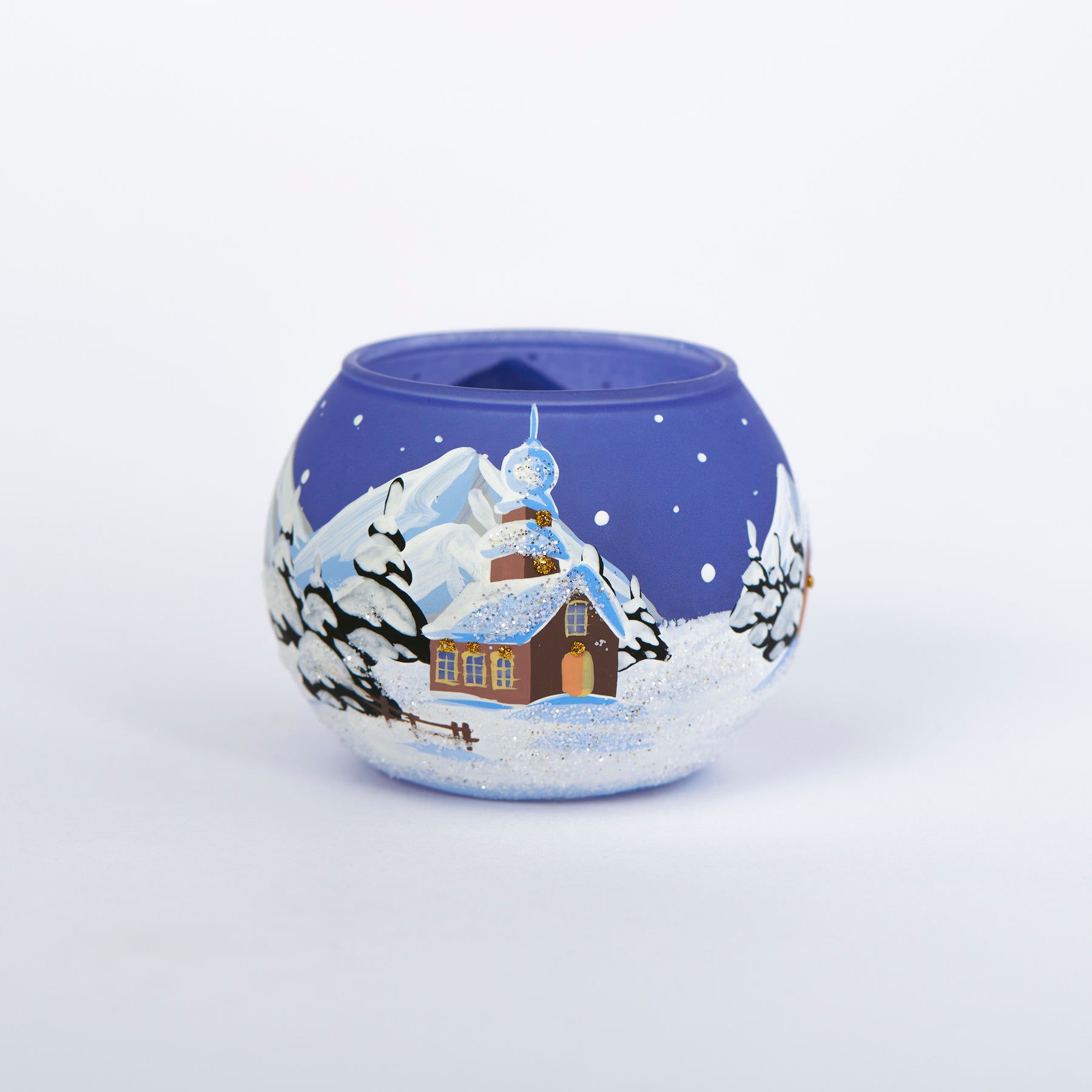 Kugel Windlicht Winterlandschaft blau