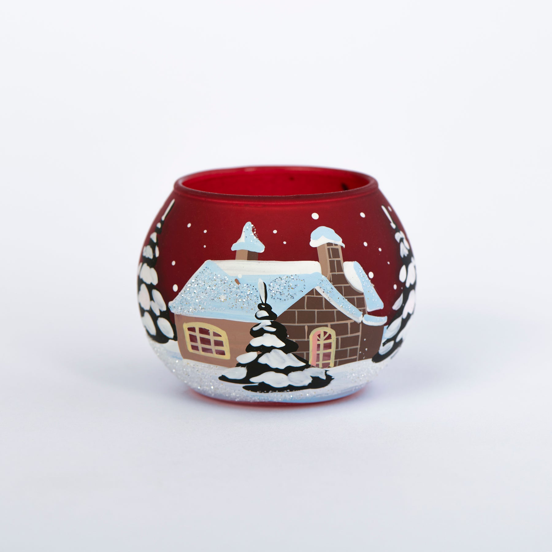 Kugel Windlicht Winterlandschaft rot klein