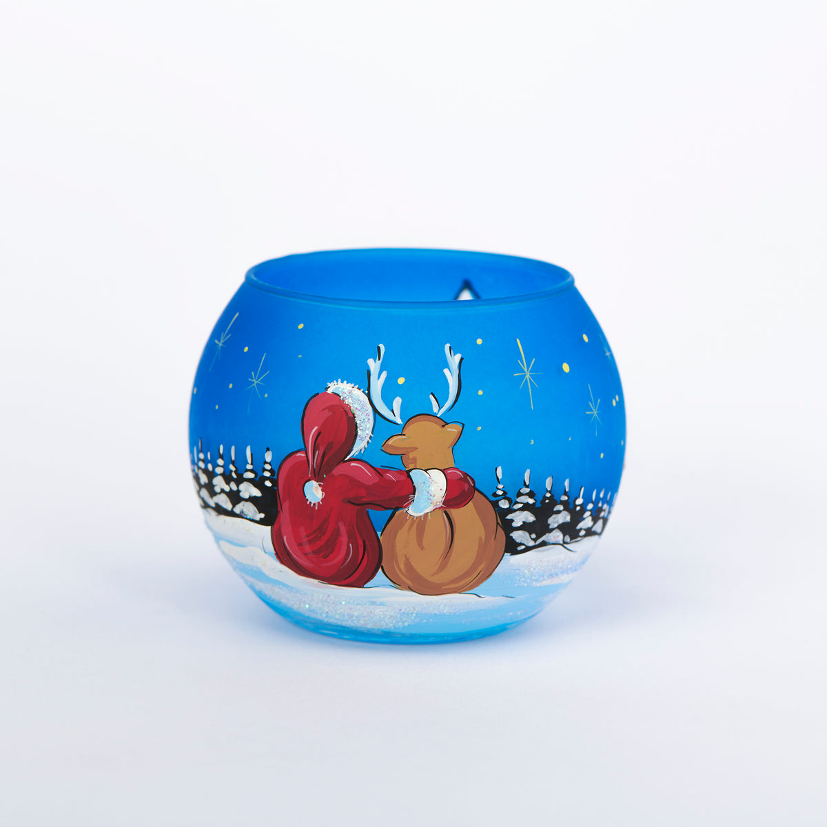 Kugel Windlicht Weihnachtsmann und Rentier