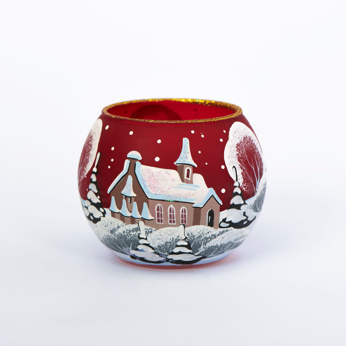 Windlicht Kugel Form mit Dom rot