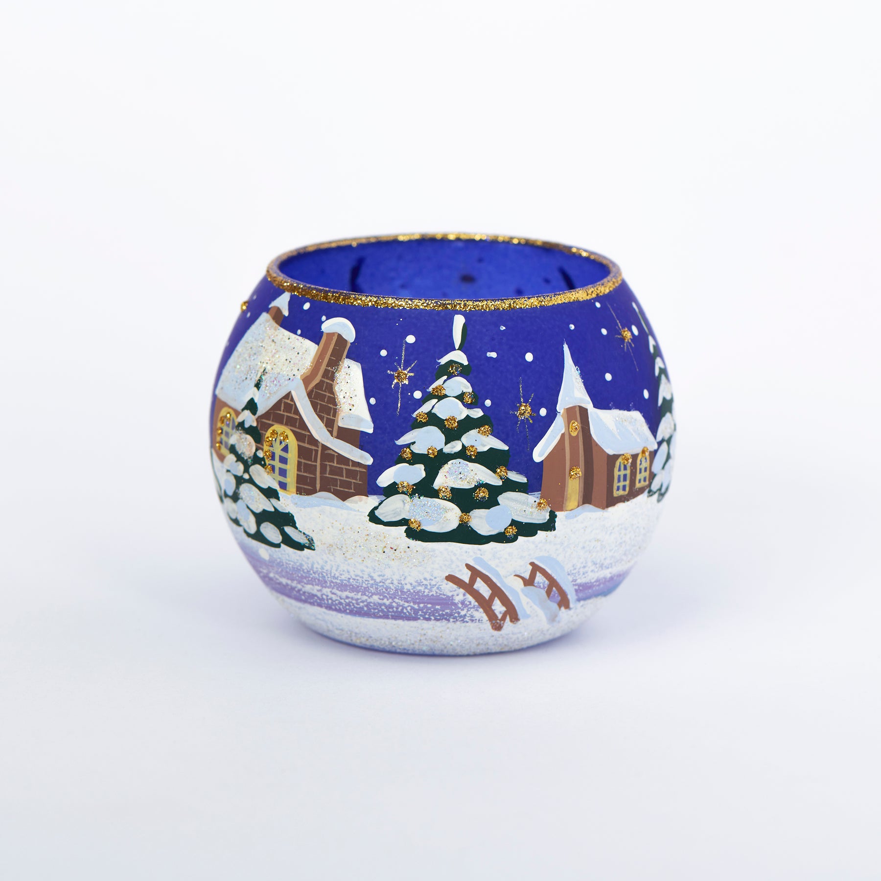 Kugel Windlicht Winterlandschaft blau