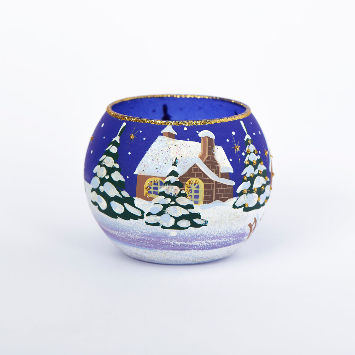 Kugel Windlicht Winterlandschaft blau