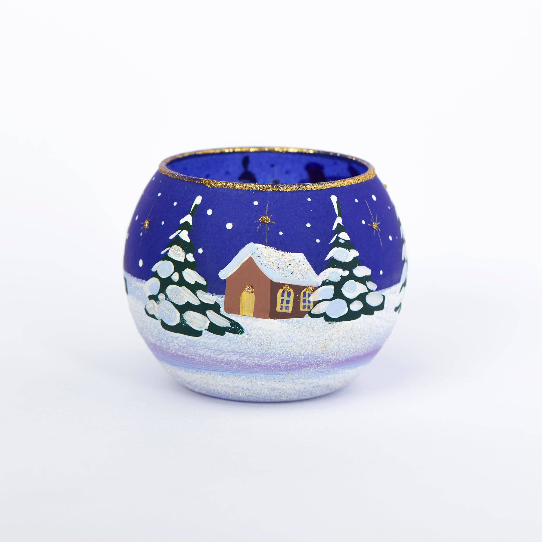 Kugel Windlicht Winterlandschaft blau