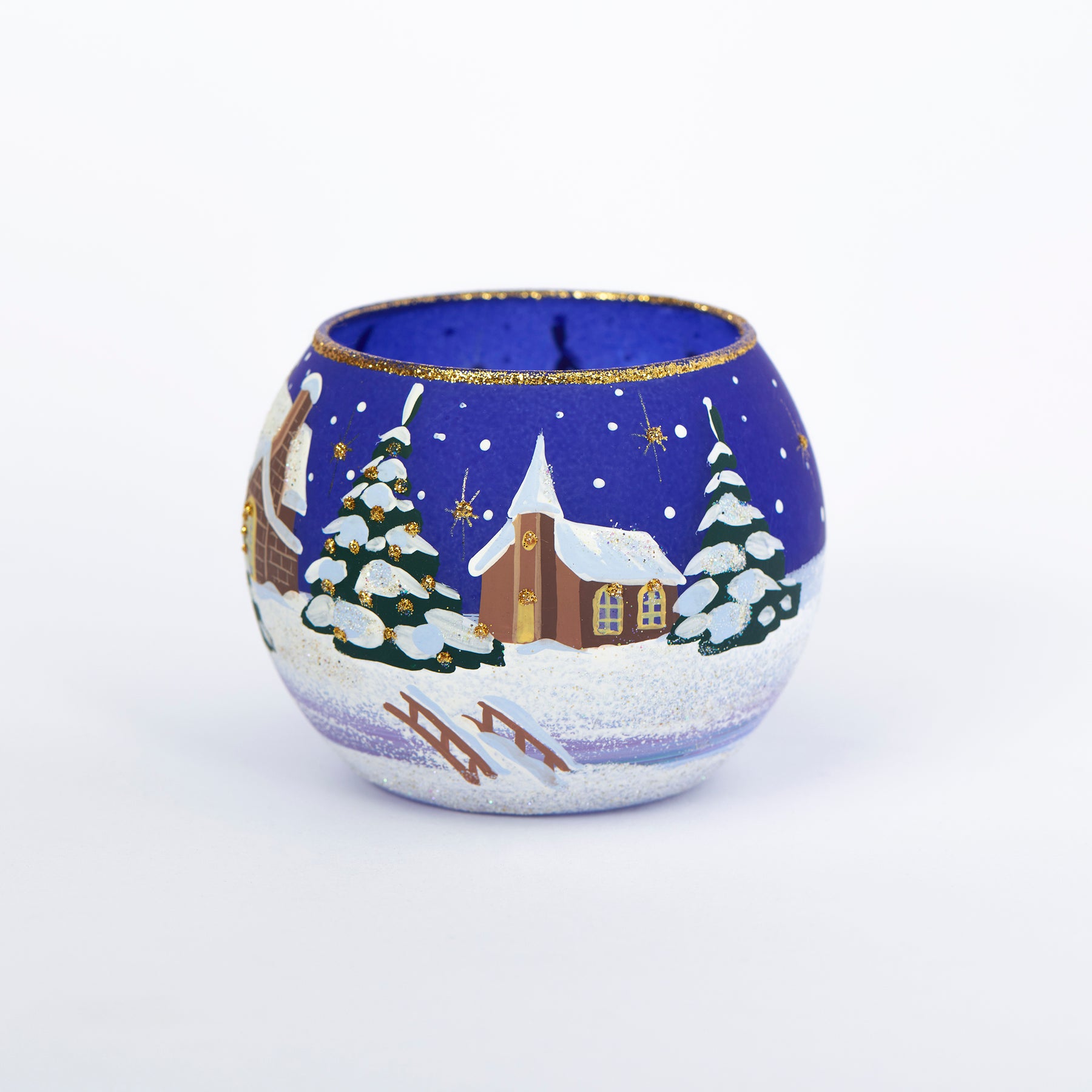 Kugel Windlicht Winterlandschaft blau