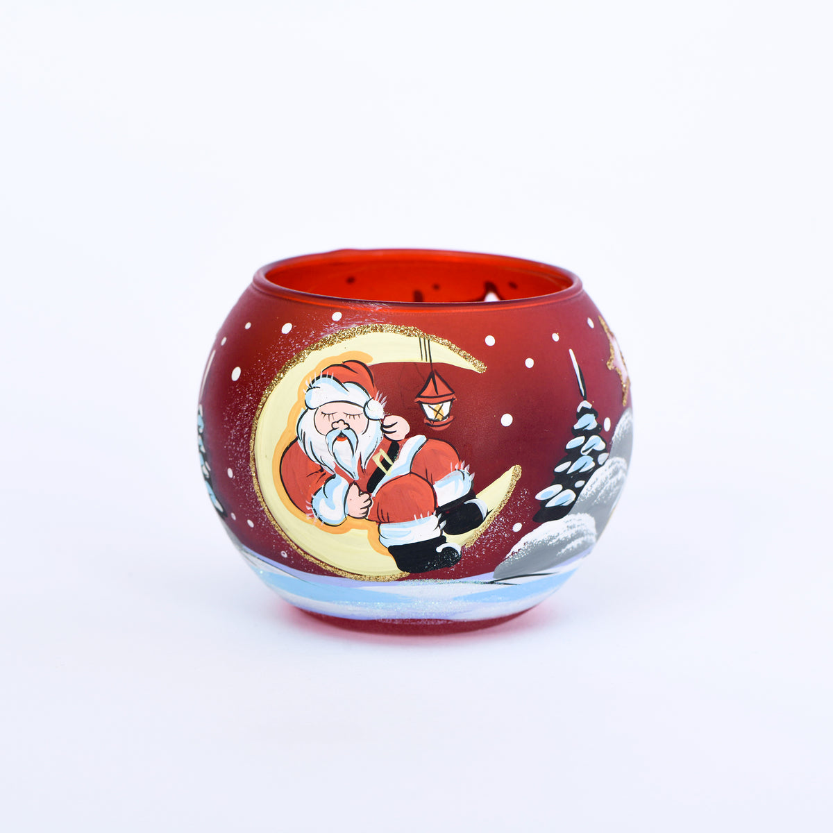 Kugel Windlicht Weihnachtsmann auf Mond