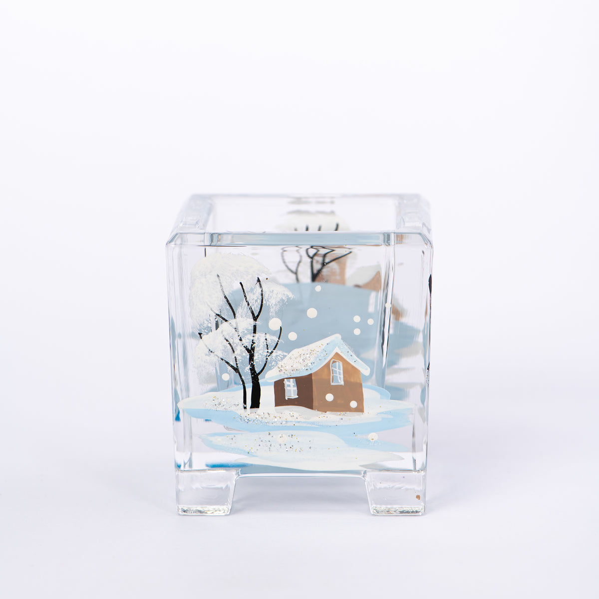 Windlicht Quadrat mit Winterlandschaft