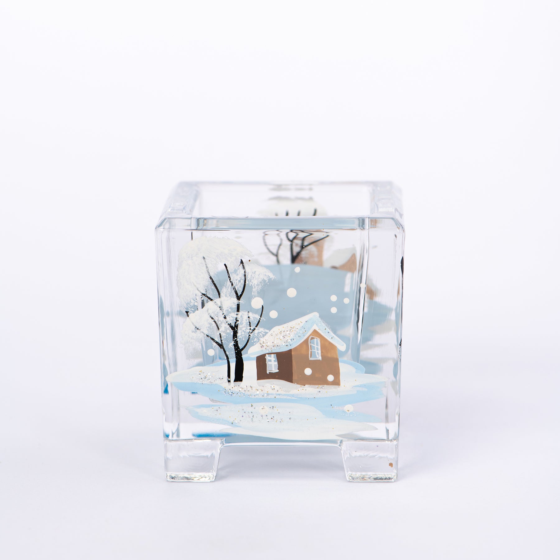 Windlicht Quadrat mit Winterlandschaft