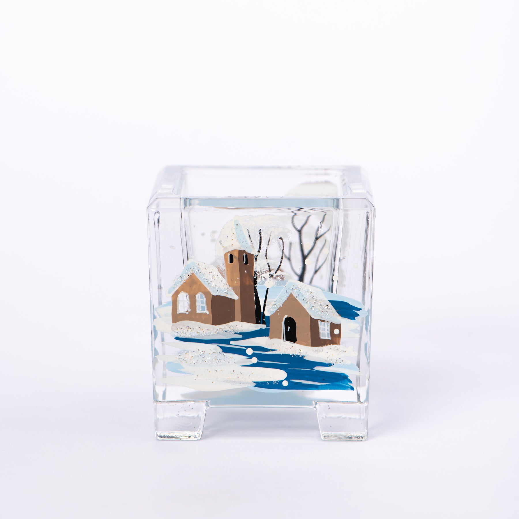 Windlicht Quadrat mit Winterlandschaft