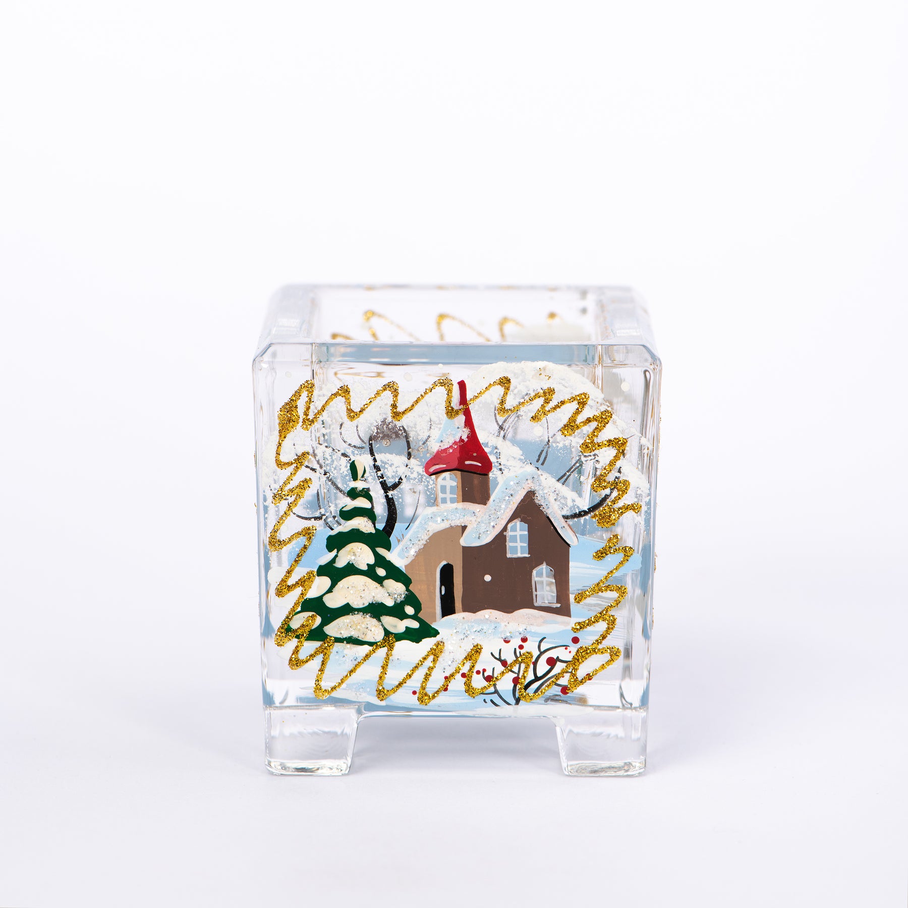 Windlicht Quadrat mit Winterlandschaft