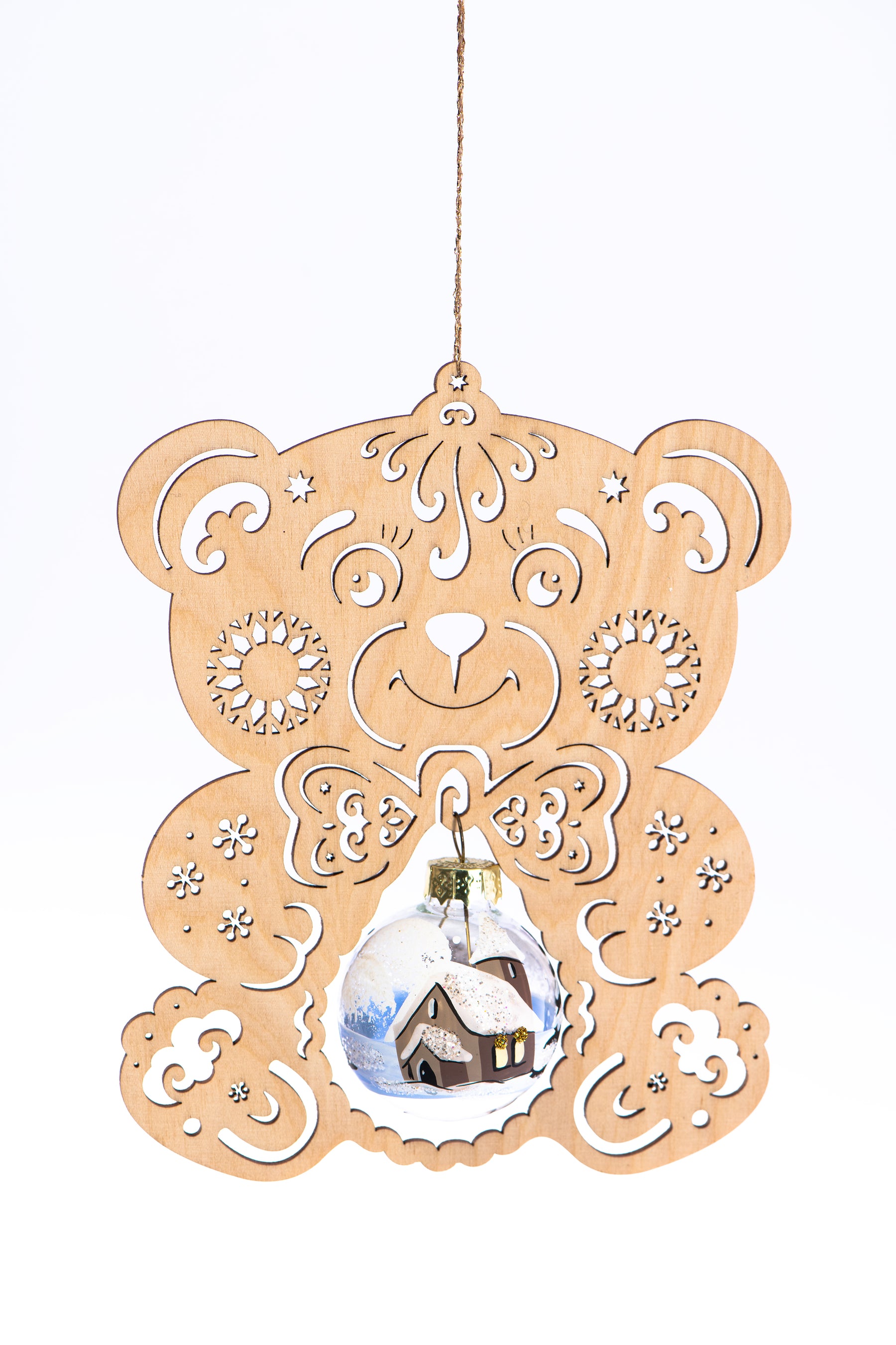 Holzkranz Bär mit Weihnachtskugel