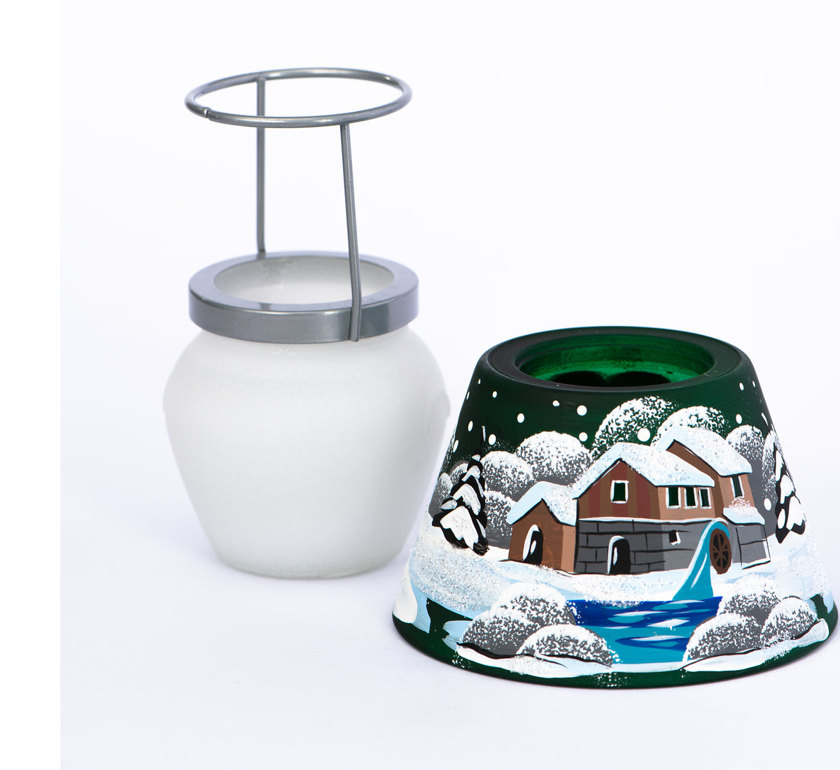 Windlicht Lampe aus Glas mit Weihnachtsmotiv grün