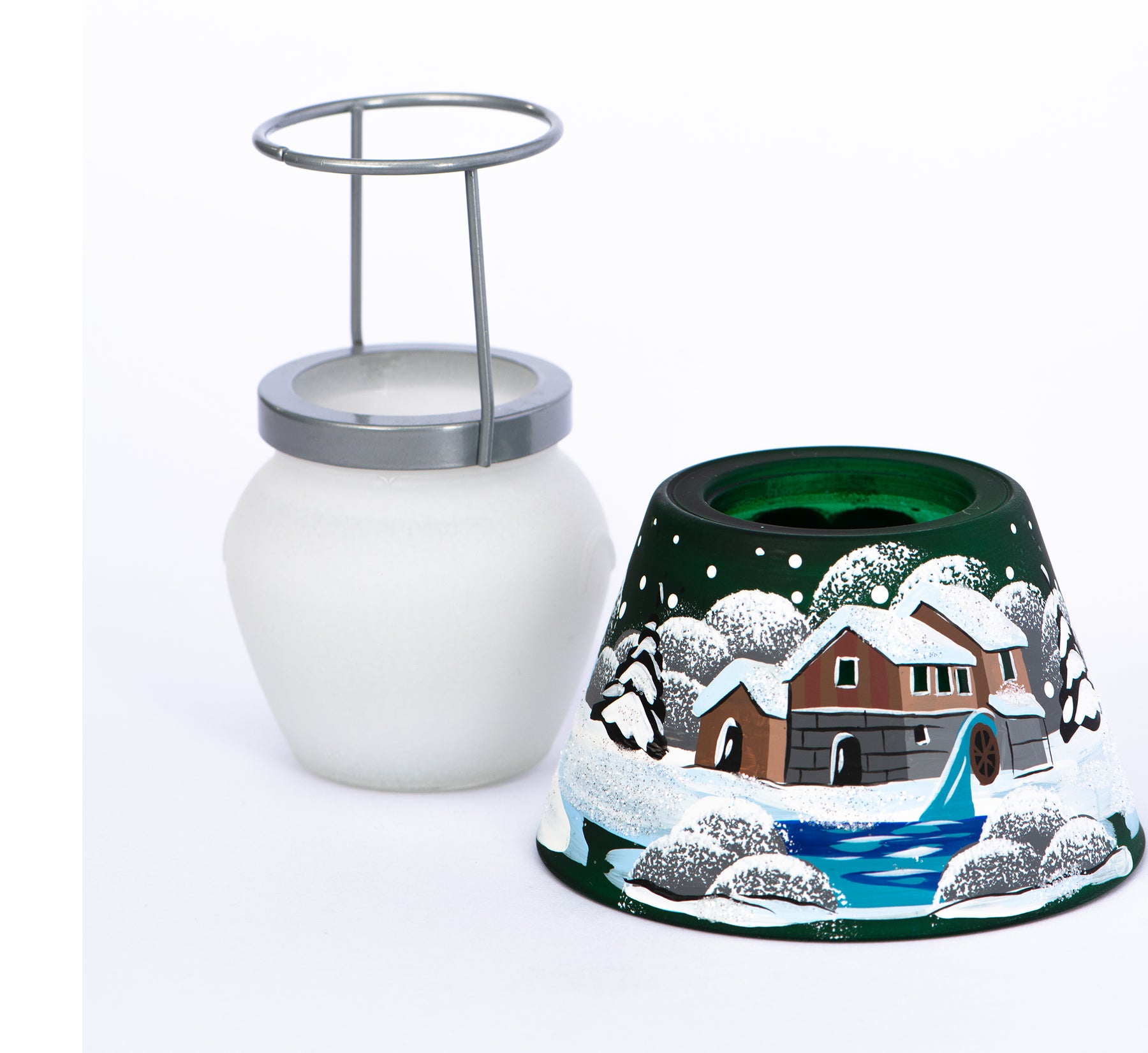 Windlicht Lampe aus Glas mit Weihnachtsmotiv grün