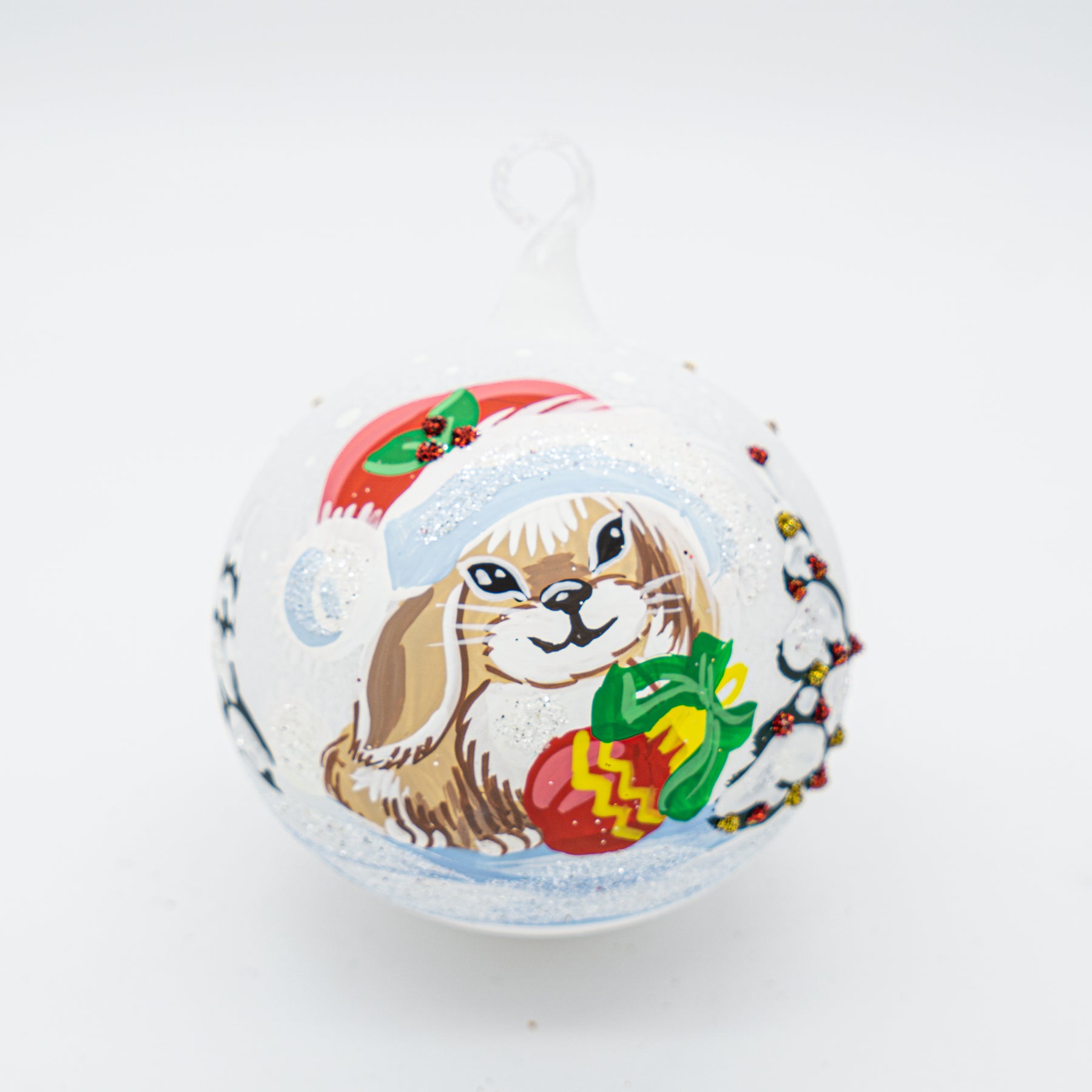 Weihnachtskugel Hase mit Weihnachtsmütze