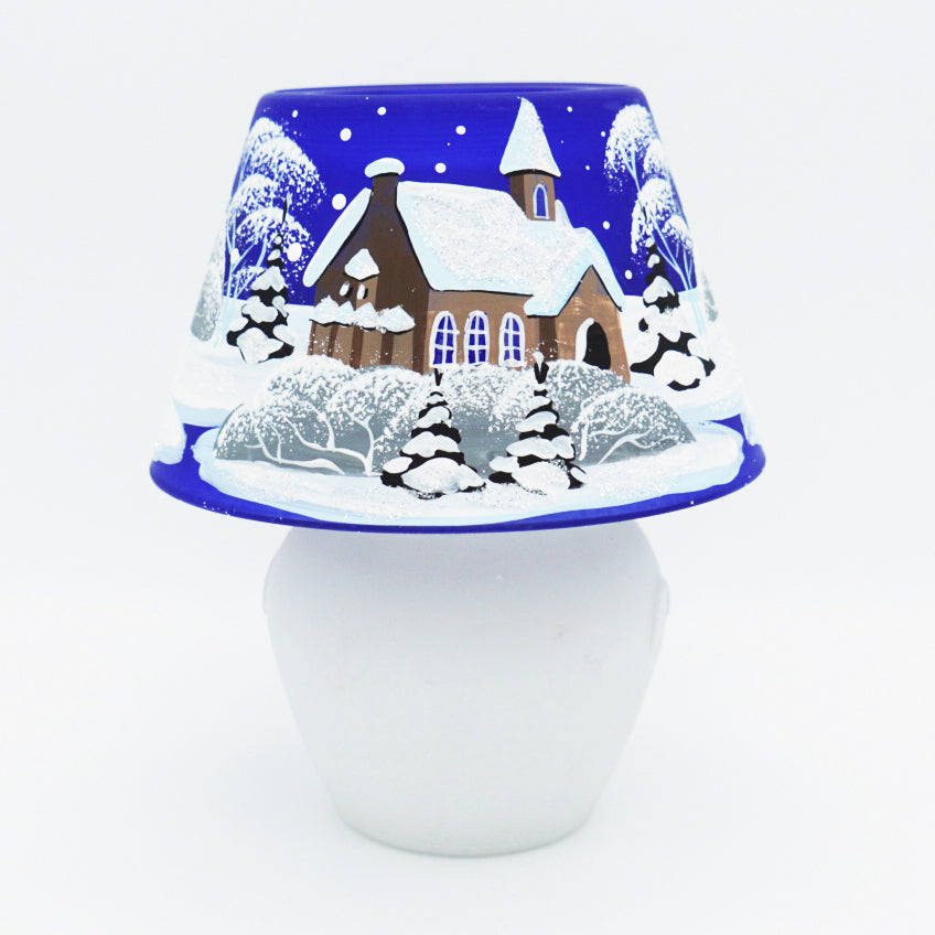 Windlicht Lampe aus Glas mit Weihnachtsmotiv blau
