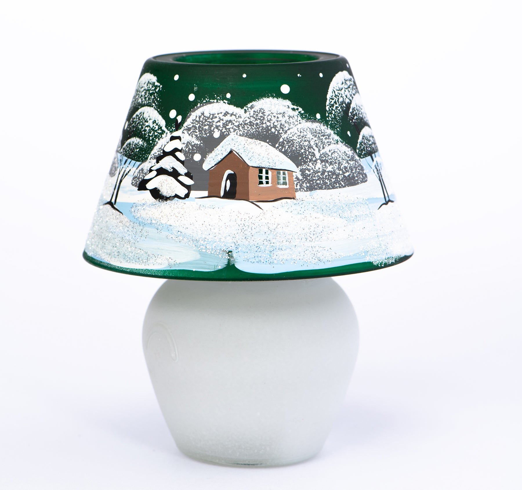 Windlicht Lampe aus Glas mit Weihnachtsmotiv grün