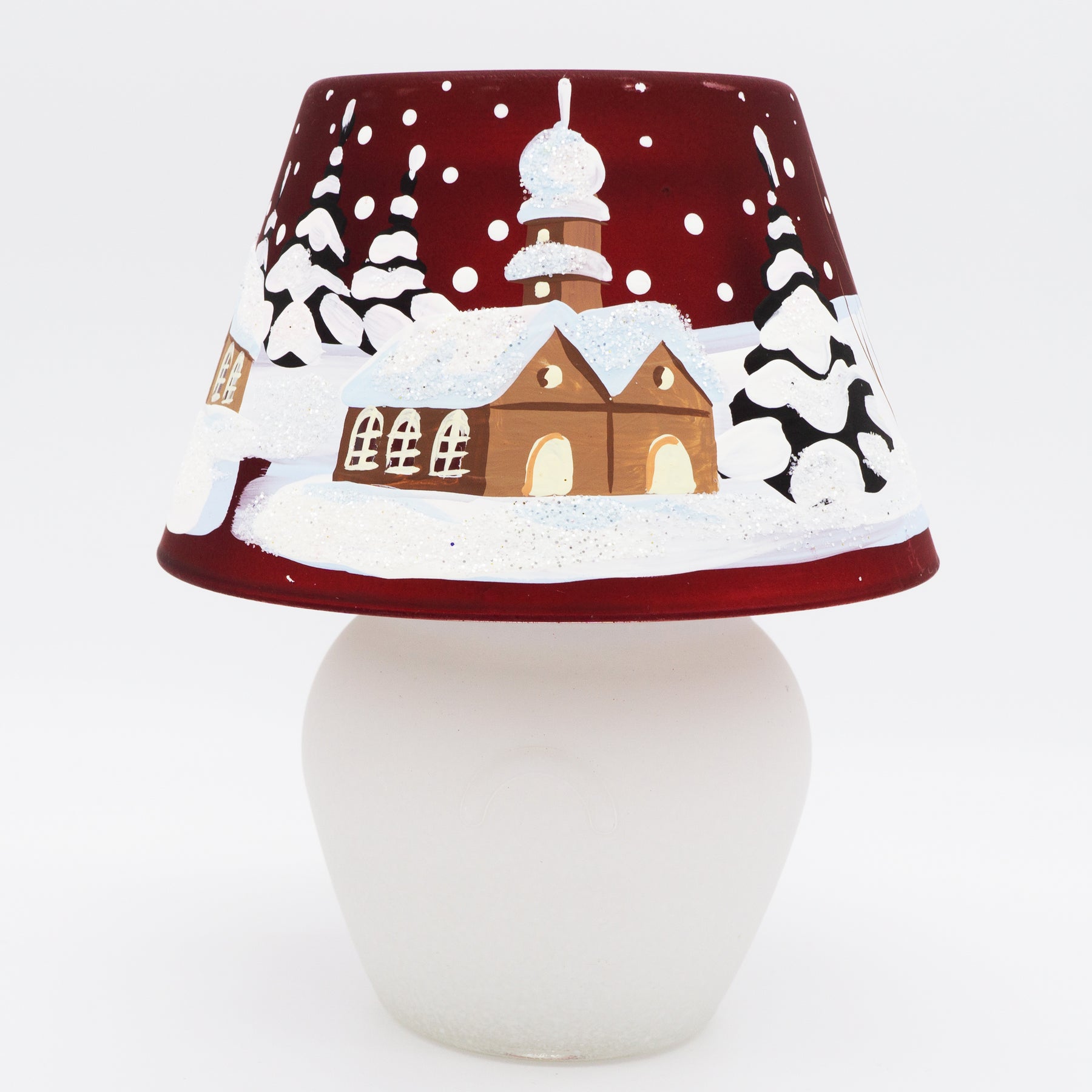 Windlicht Lampe aus Glas mit Weihnachtsmotiv rot