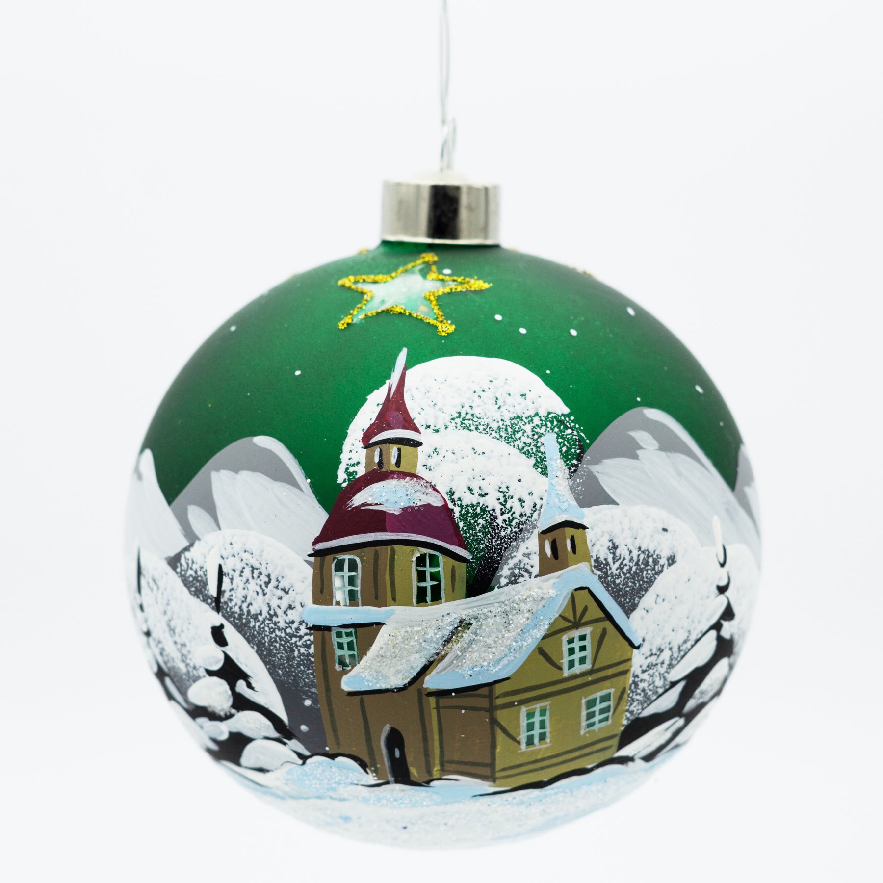 Weihnachtskugel mit LED Kette grün