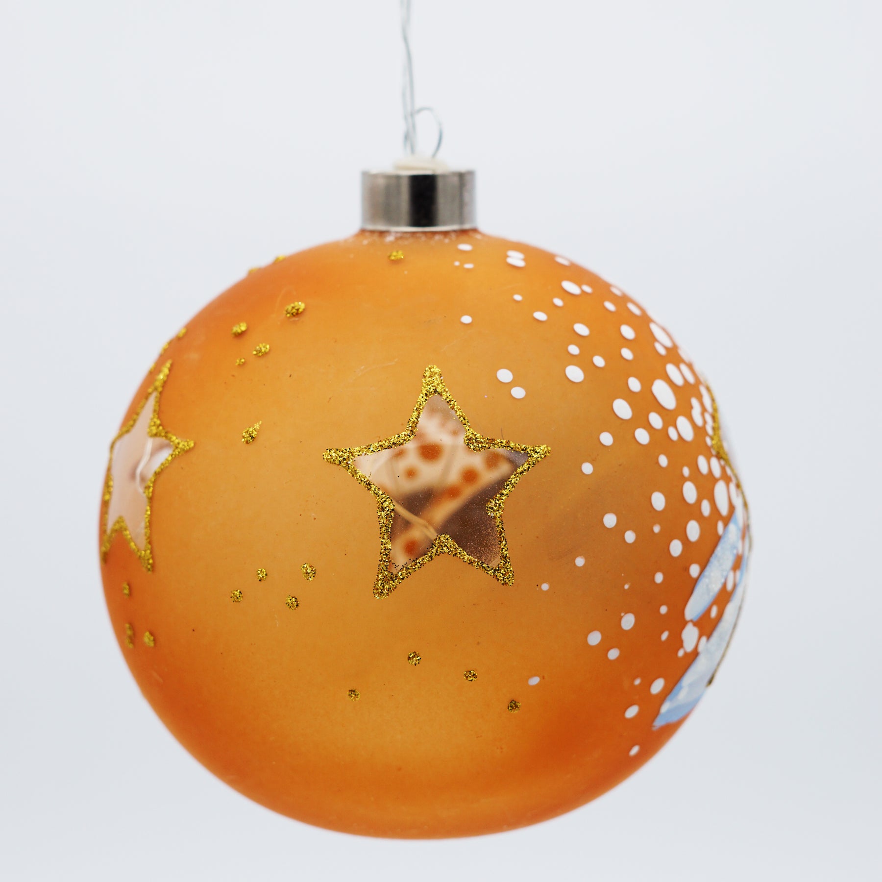 Weihnachtskugel mit LED Kette orange
