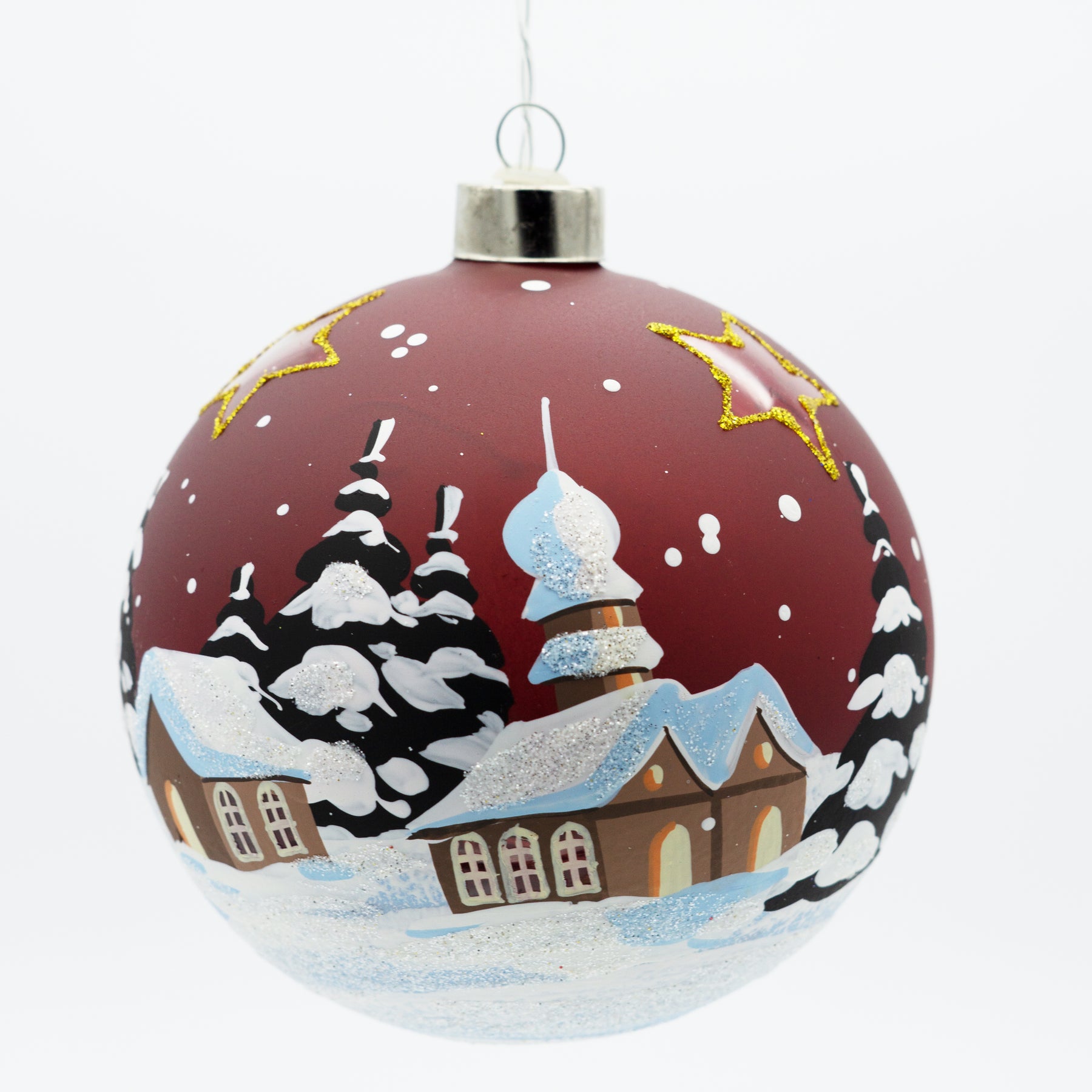 Weihnachtskugel mit LED Kette rot
