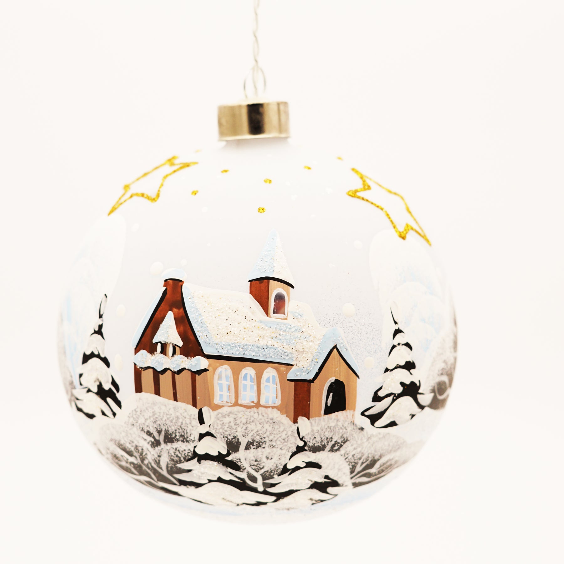 Weihnachtskugel mit LED Kette weiß
