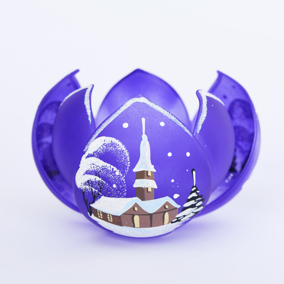 Windlicht Lotos mit Weihnachtsmotiv blau