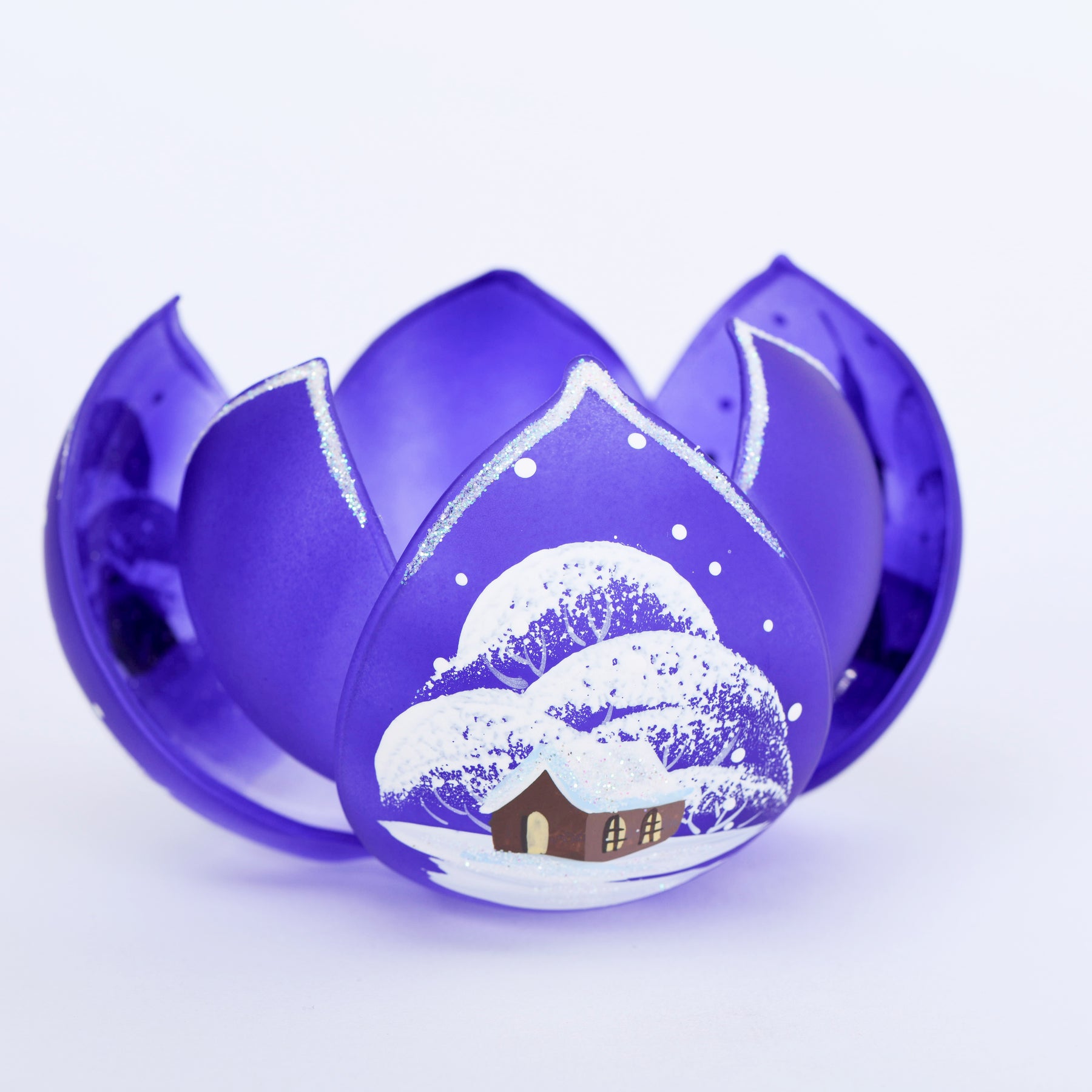 Windlicht Lotos mit Weihnachtsmotiv blau