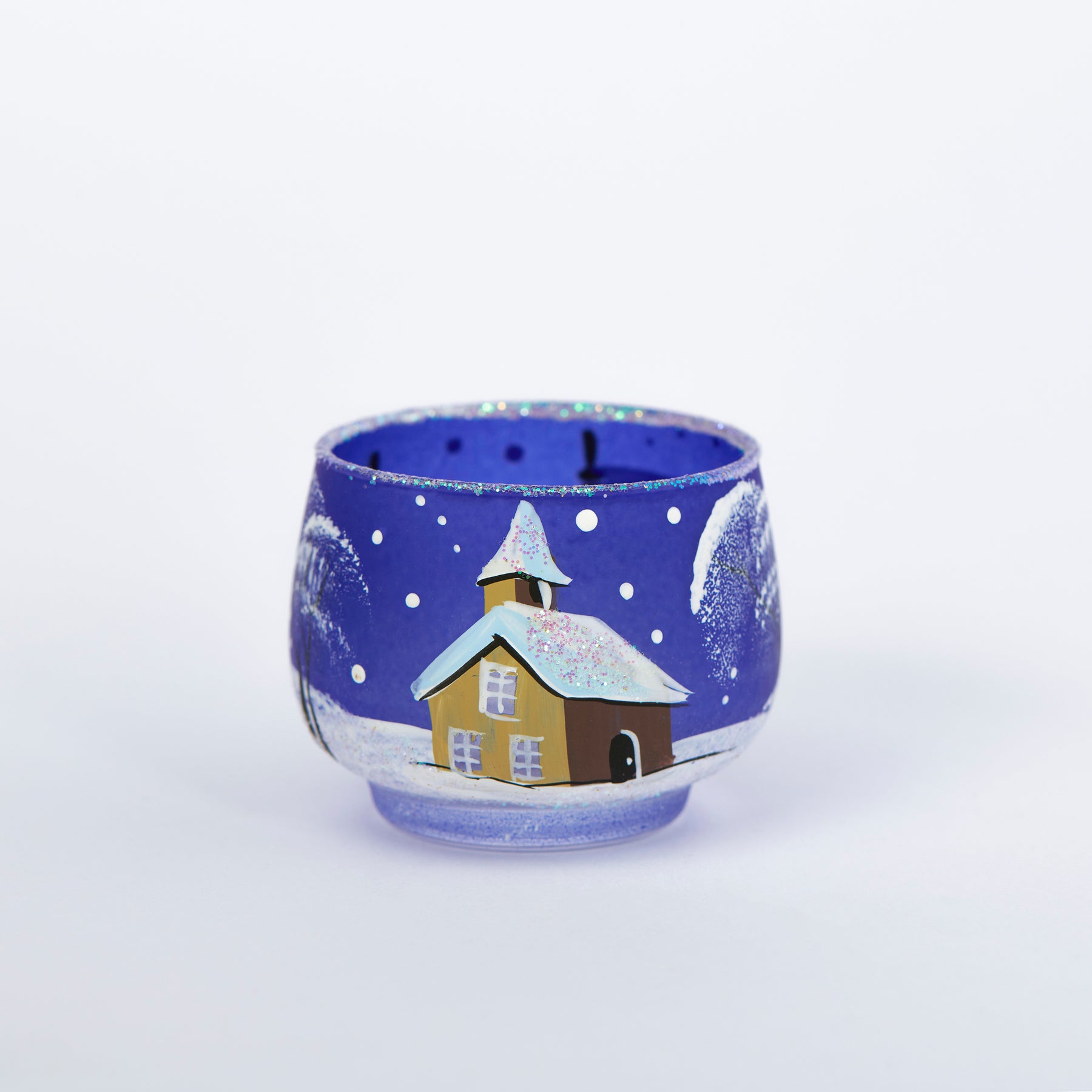 Windlicht Mini mit Kirche blau